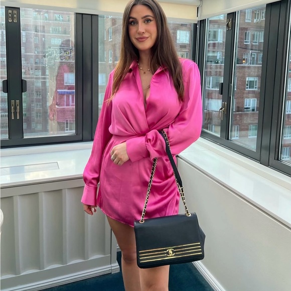 Zara Valentine’s satin pink long sleeve wrap mini dress coctail Wedding party - Picture 3 of 13